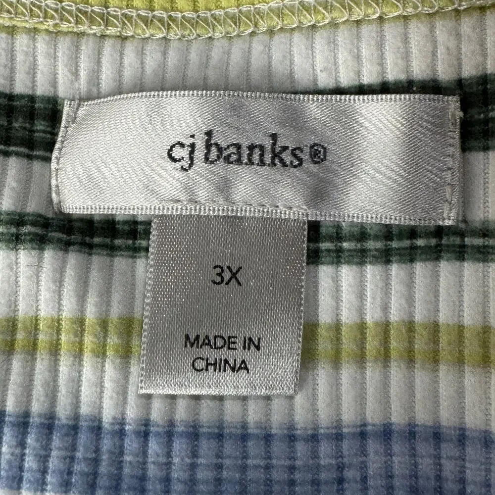 CJ Banks 3X-Large Top Striped Stretch Ribbed 3/4 Sleeve Boat Neck Soft Hi-Low - Picture 6 of 8